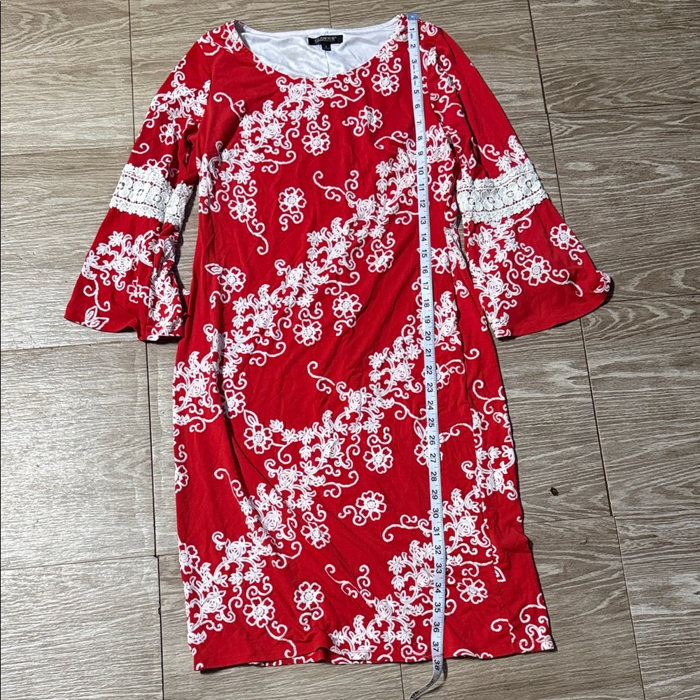 Glamour Red and White Floral Long Sleeve Dress